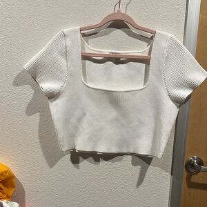Babaton White Ribbed Crop Top